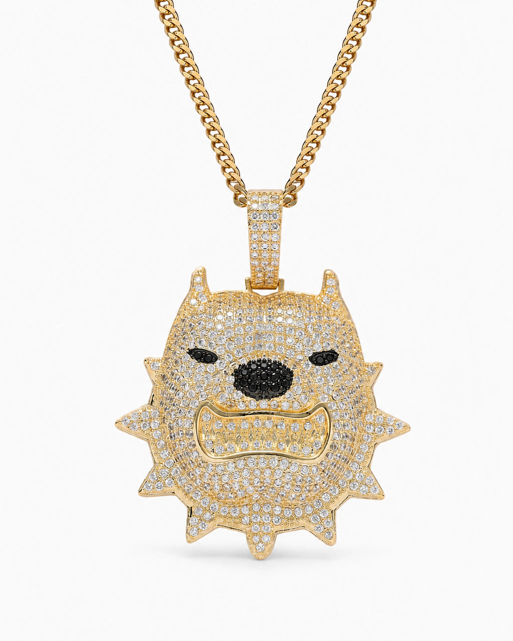 Iced CZ Spiked Bulldog Pendant Necklace