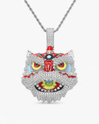 Iced CZ Lion Dance Head Pendant Necklace
