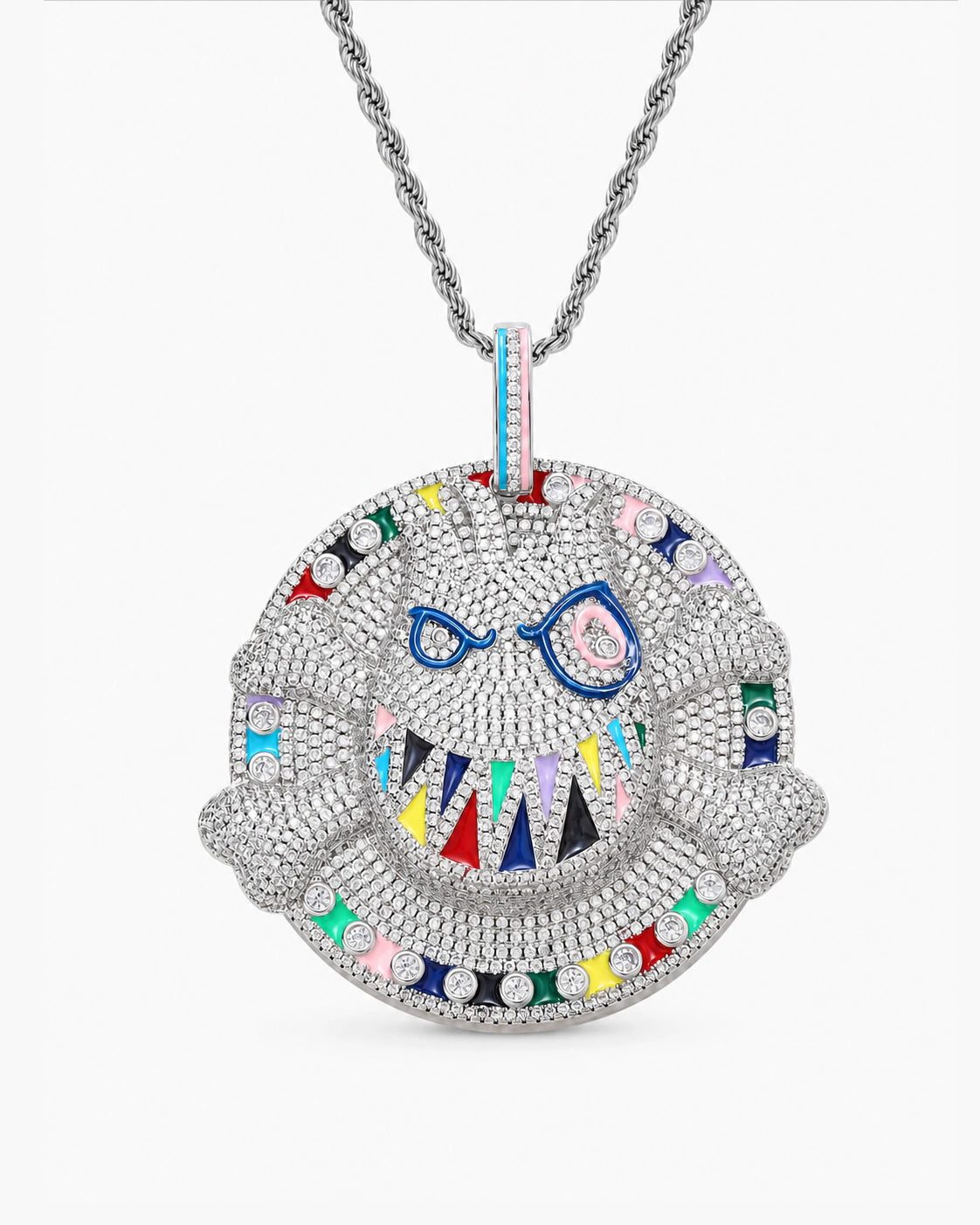 Multicolor Graffiti Face CZ Pendant Necklace