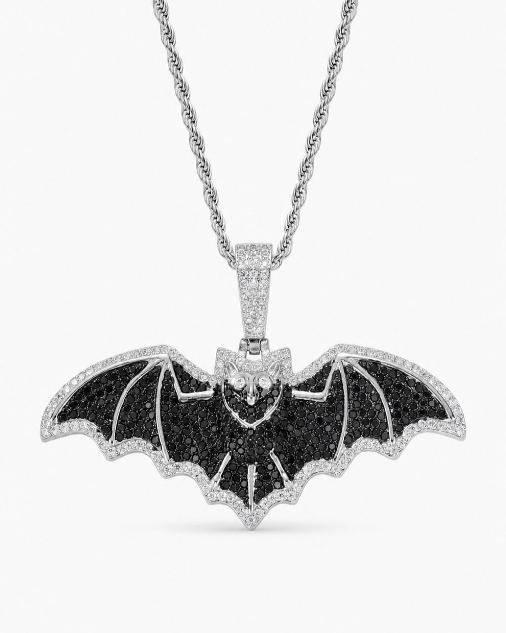 Iced CZ Bat Pendant Necklace