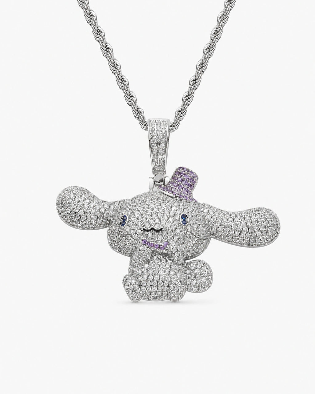 Iced CZ Long-Ear Character Pendant Necklace