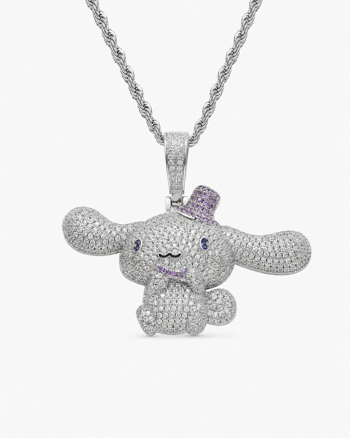 Iced CZ Long-Ear Character Pendant Necklace