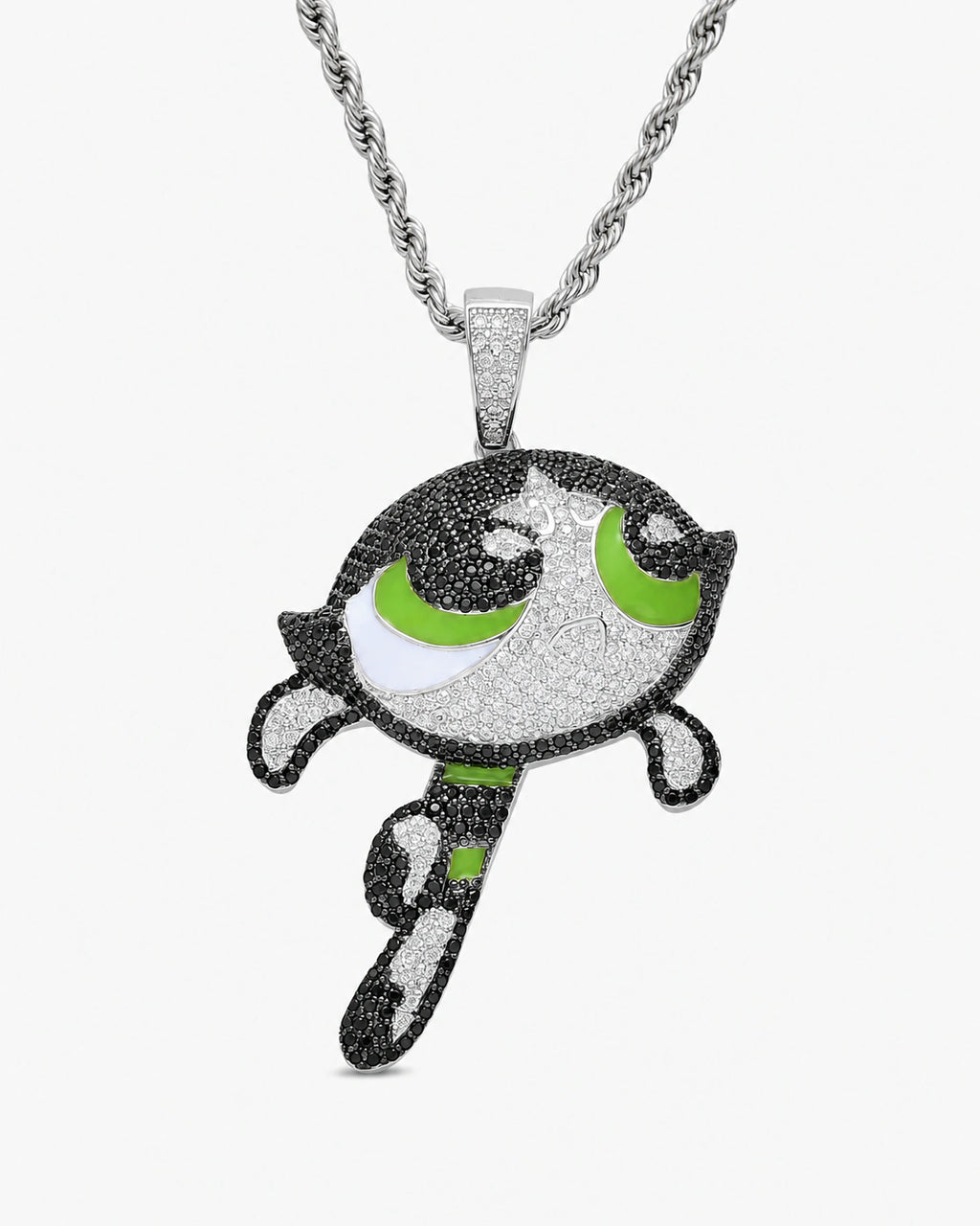 Iced CZ Cartoon Girl Pendant Necklace