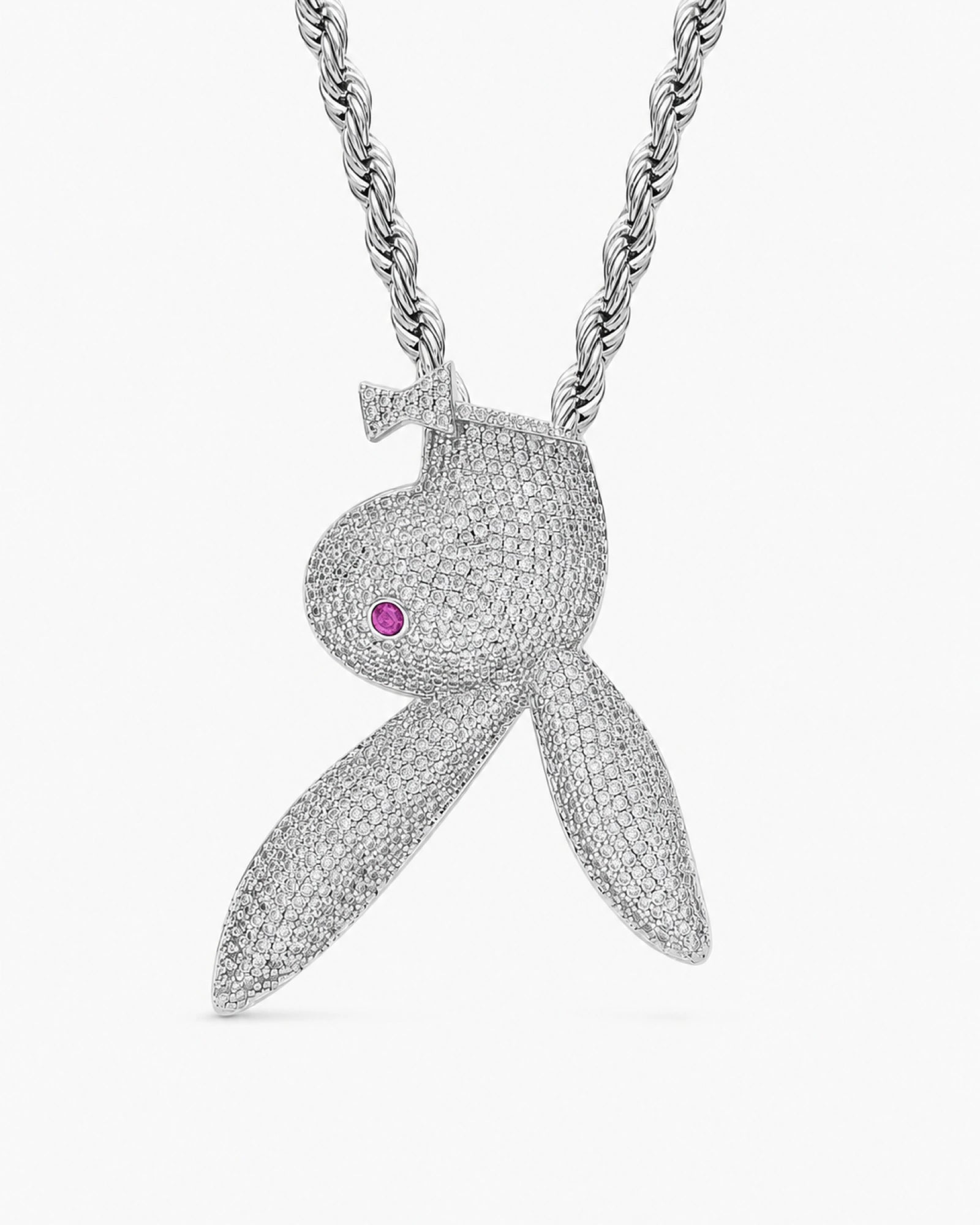 Iced CZ Pave-Style Bunny Head Pendant Necklace