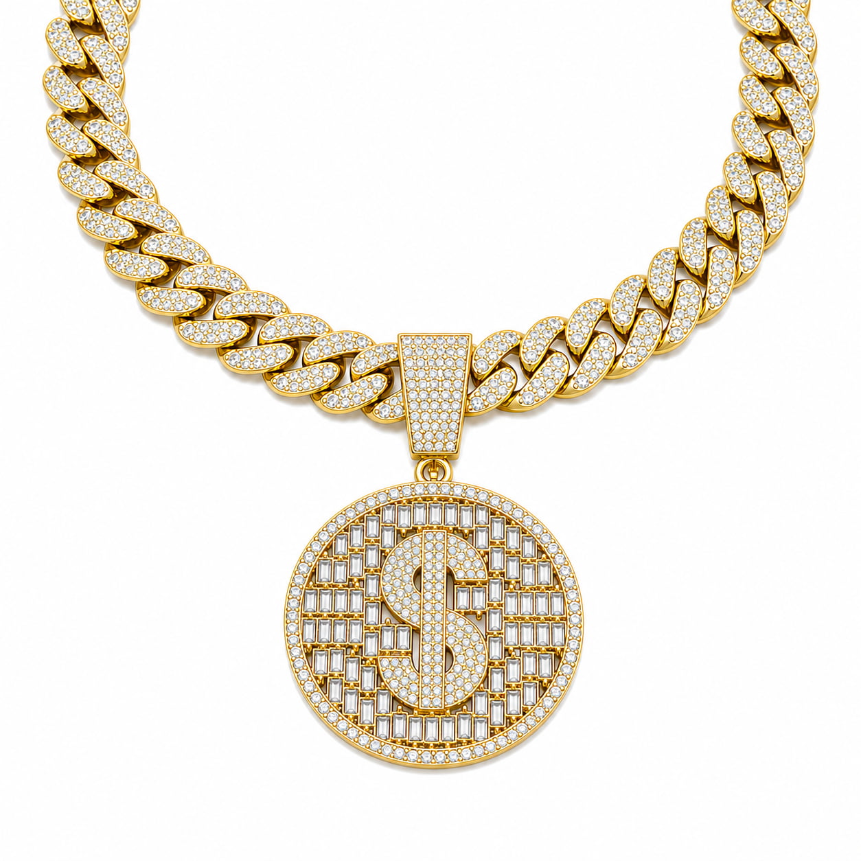 Iced Dollar Pendant Cuban Link Chain
