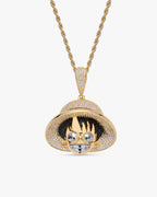 Gold-Tone Iced CZ Grinning Hat Character Pendant Necklace
