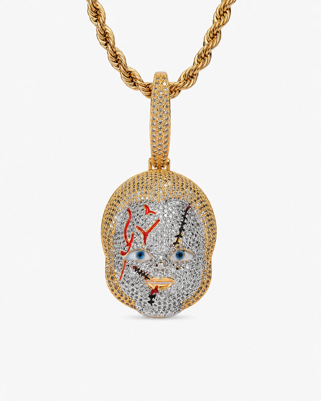 Iced CZ Mask Pendant Necklace