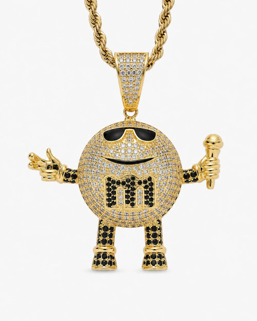 Iced CZ Mic Character Pendant Necklace