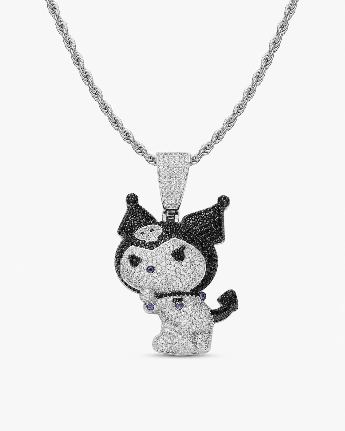 Iced CZ Jester Character Pendant Necklace