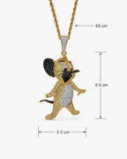 Gold-Tone Iced CZ Mouse Pendant Necklace