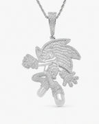Iced CZ Blue Speed Character Pendant Necklace