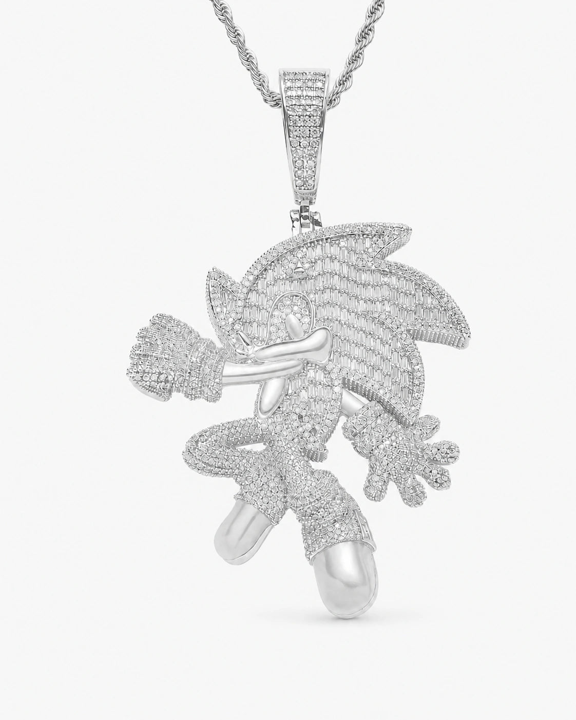 Iced CZ Blue Speed Character Pendant Necklace