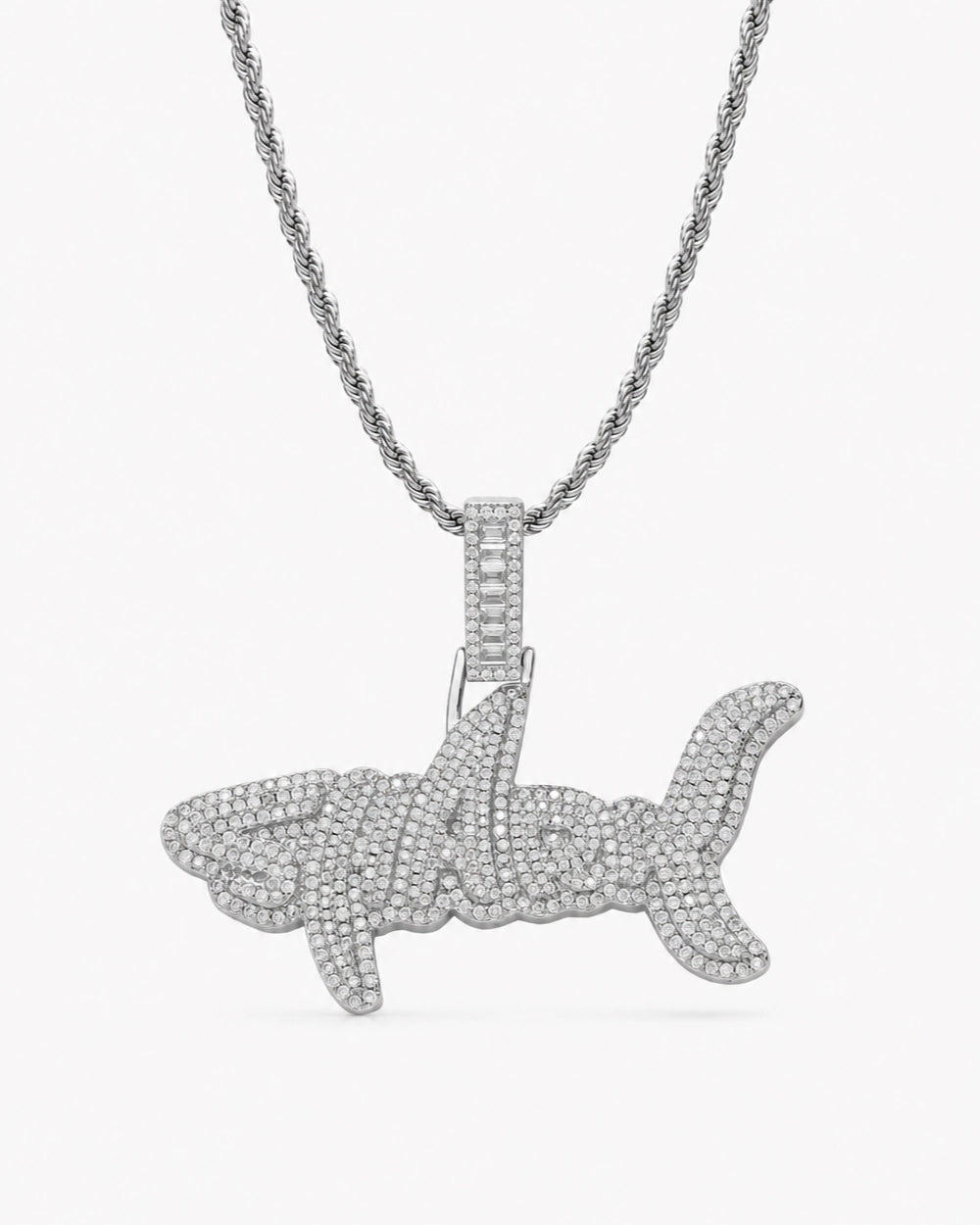 Iced CZ SHARK Pendant Necklace