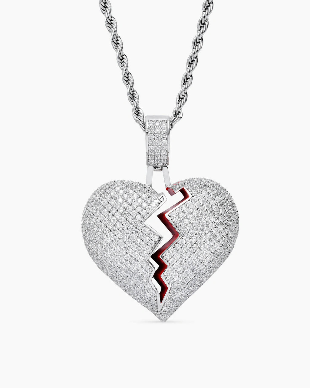 Iced CZ Cracked Heart Pendant Necklace
