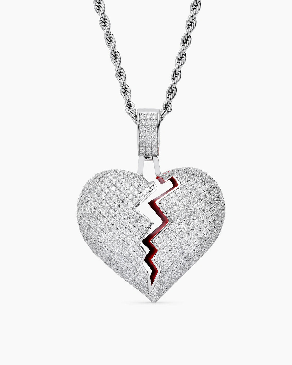 Iced CZ Cracked Heart Pendant Necklace