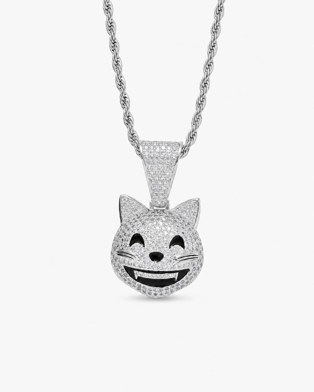 Iced CZ Grinning Cat Pendant Necklace
