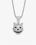 Iced CZ Grinning Cat Pendant Necklace