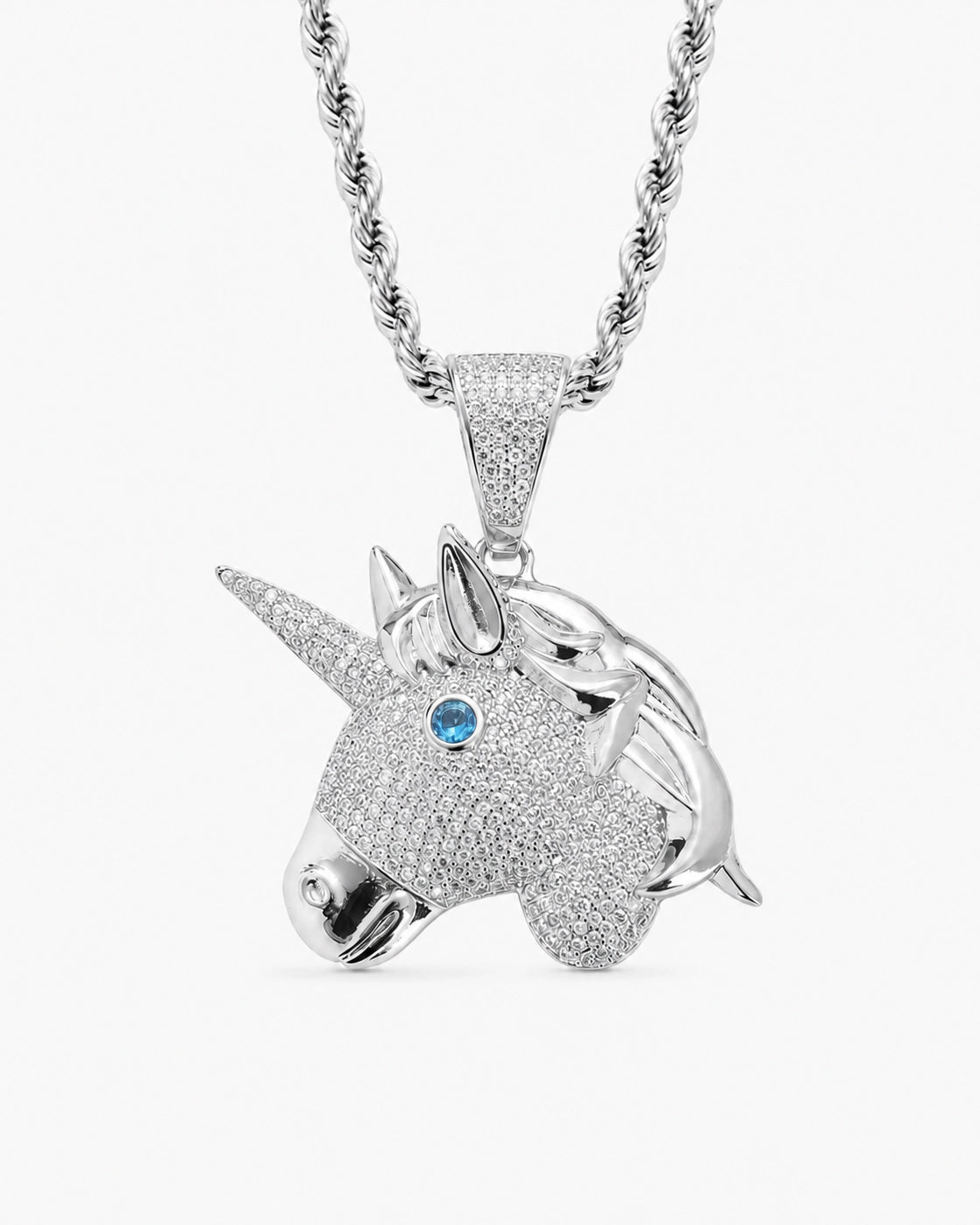 Iced CZ Unicorn Pendant Necklace