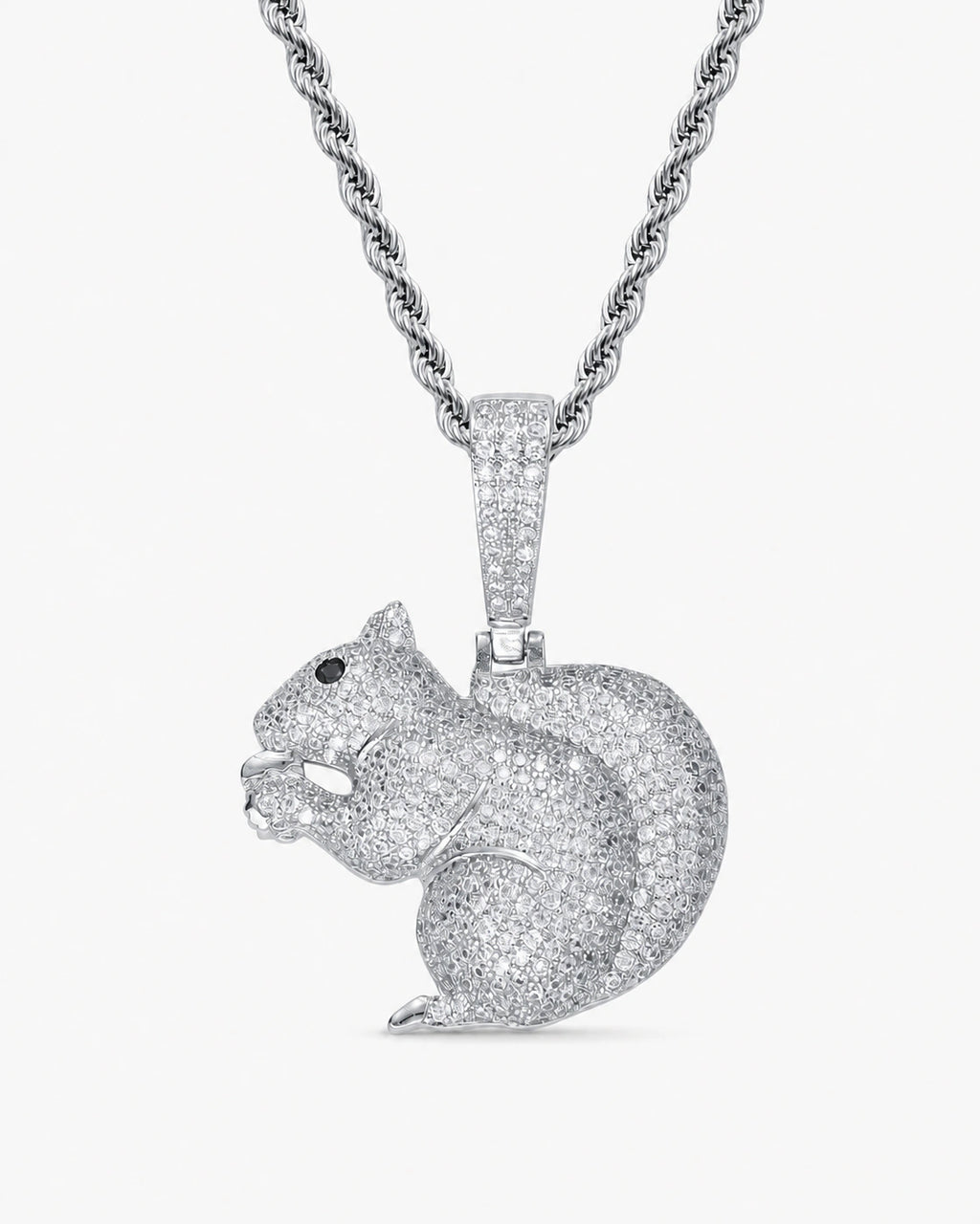 Iced CZ Squirrel Pendant Necklace