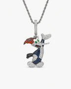 Iced CZ Cartoon Woodpecker Pendant Necklace