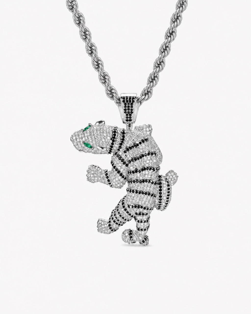 Iced CZ Wrapped Dinosaur Character Pendant Necklace