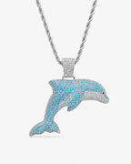 Iced CZ Dolphin Pendant Necklace