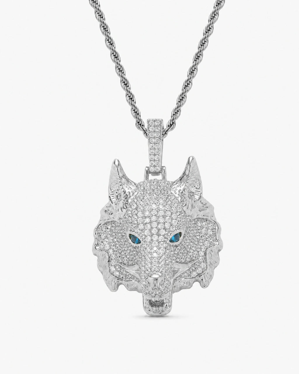 Iced CZ Wolf Head Pendant Necklace