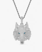 Iced CZ Wolf Head Pendant Necklace
