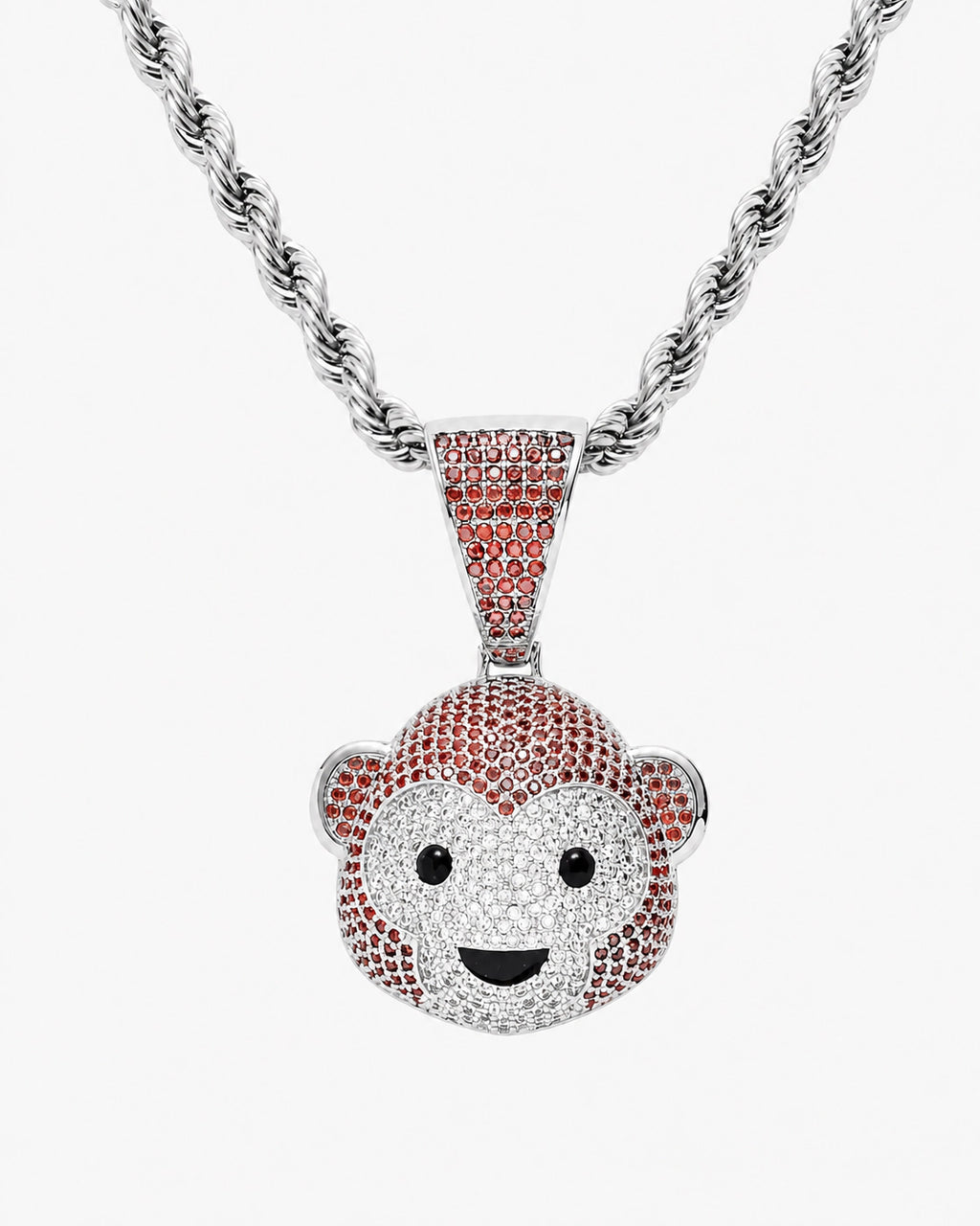 Iced CZ Monkey Face Pendant Necklace