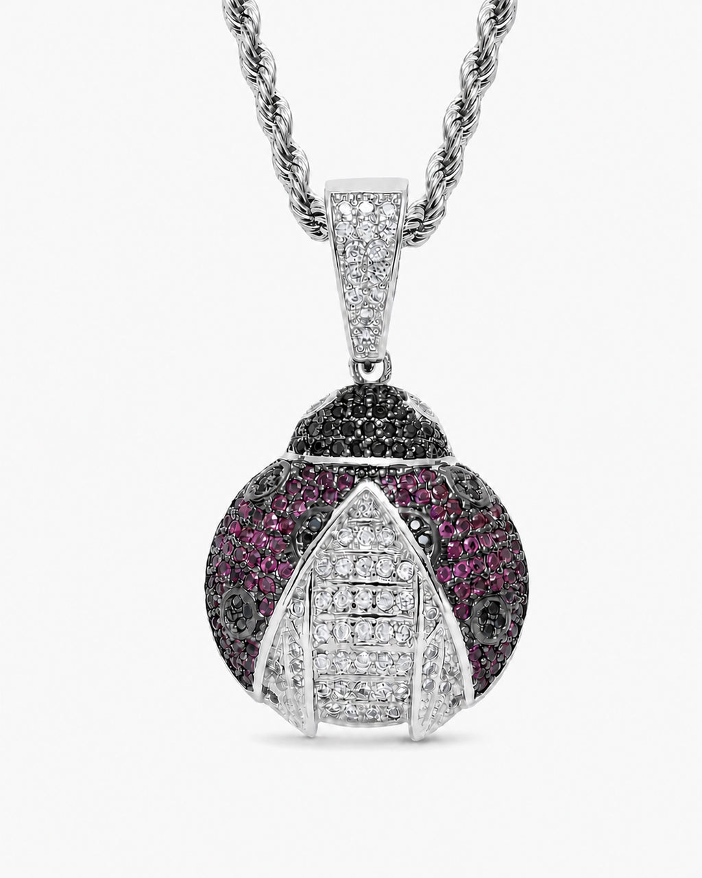 Iced CZ Ladybug Pendant Necklace