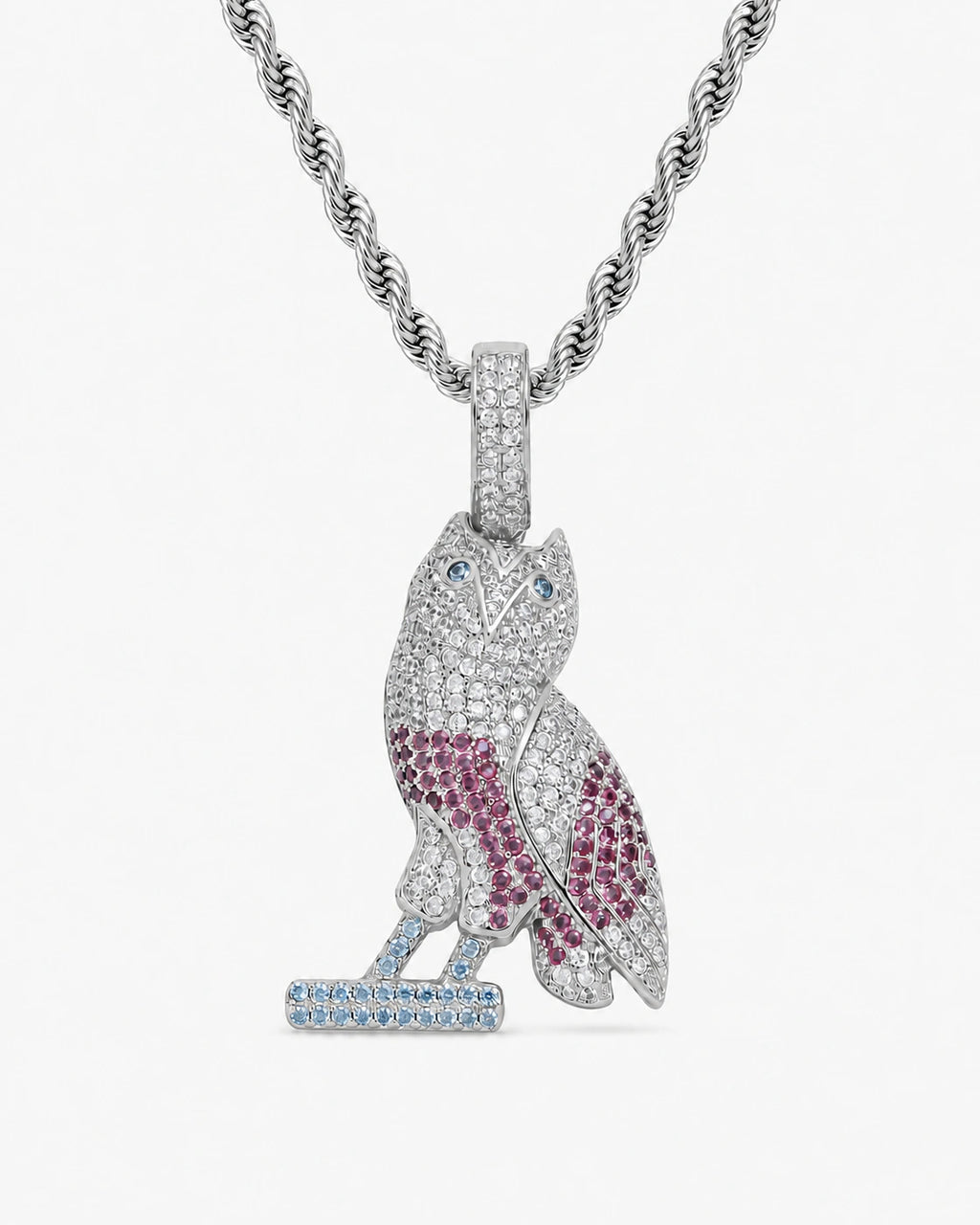 Iced CZ Pave-Style Owl Pendant Necklace