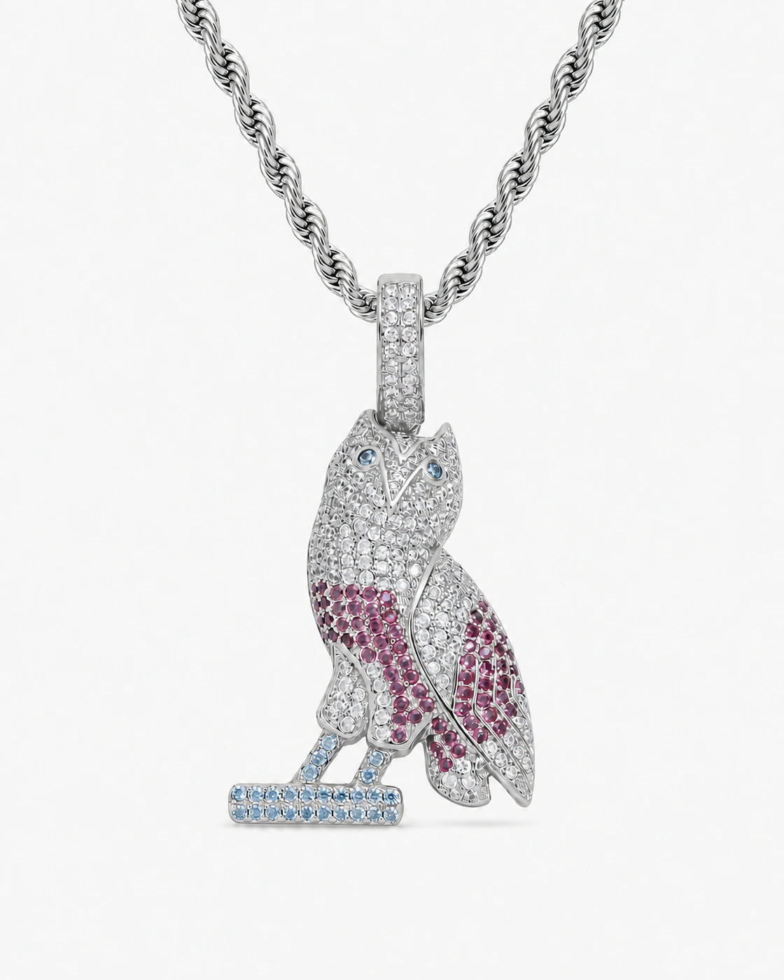 Iced CZ Pave-Style Owl Pendant Necklace