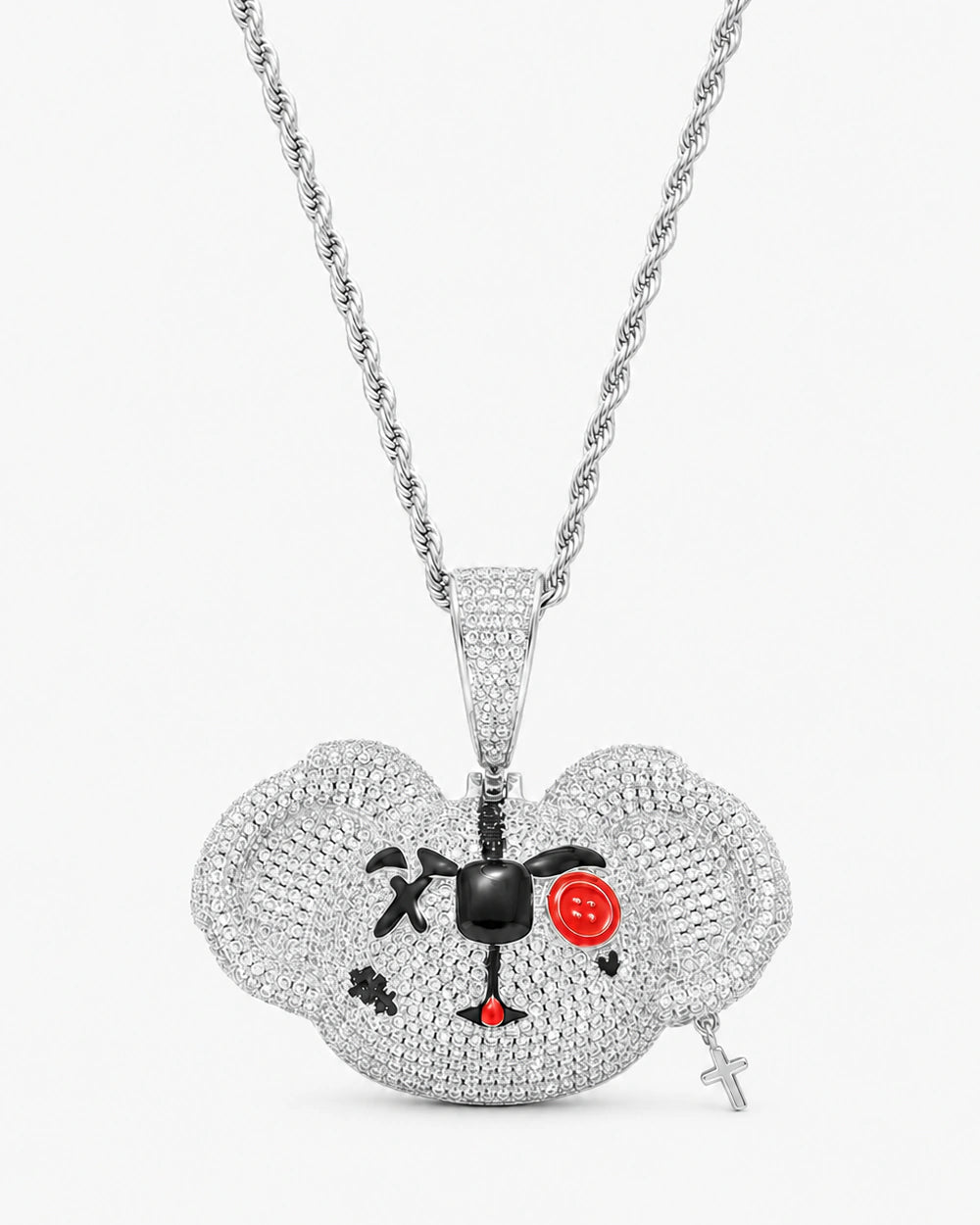 Iced CZ Stone-Set Cartoon Face Pendant Necklace