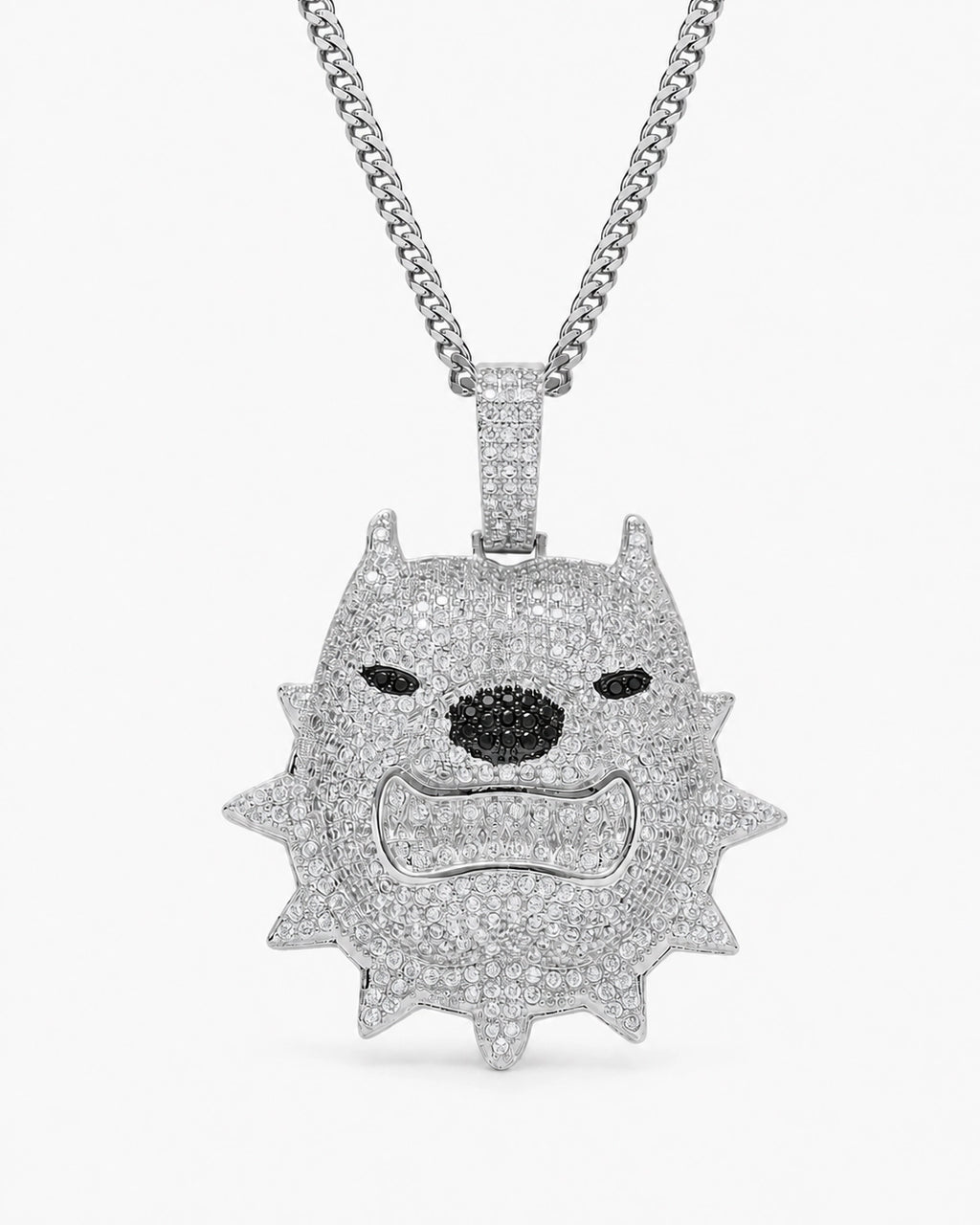 Iced CZ Spiked Bulldog Pendant Necklace