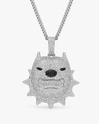 Iced CZ Spiked Bulldog Pendant Necklace