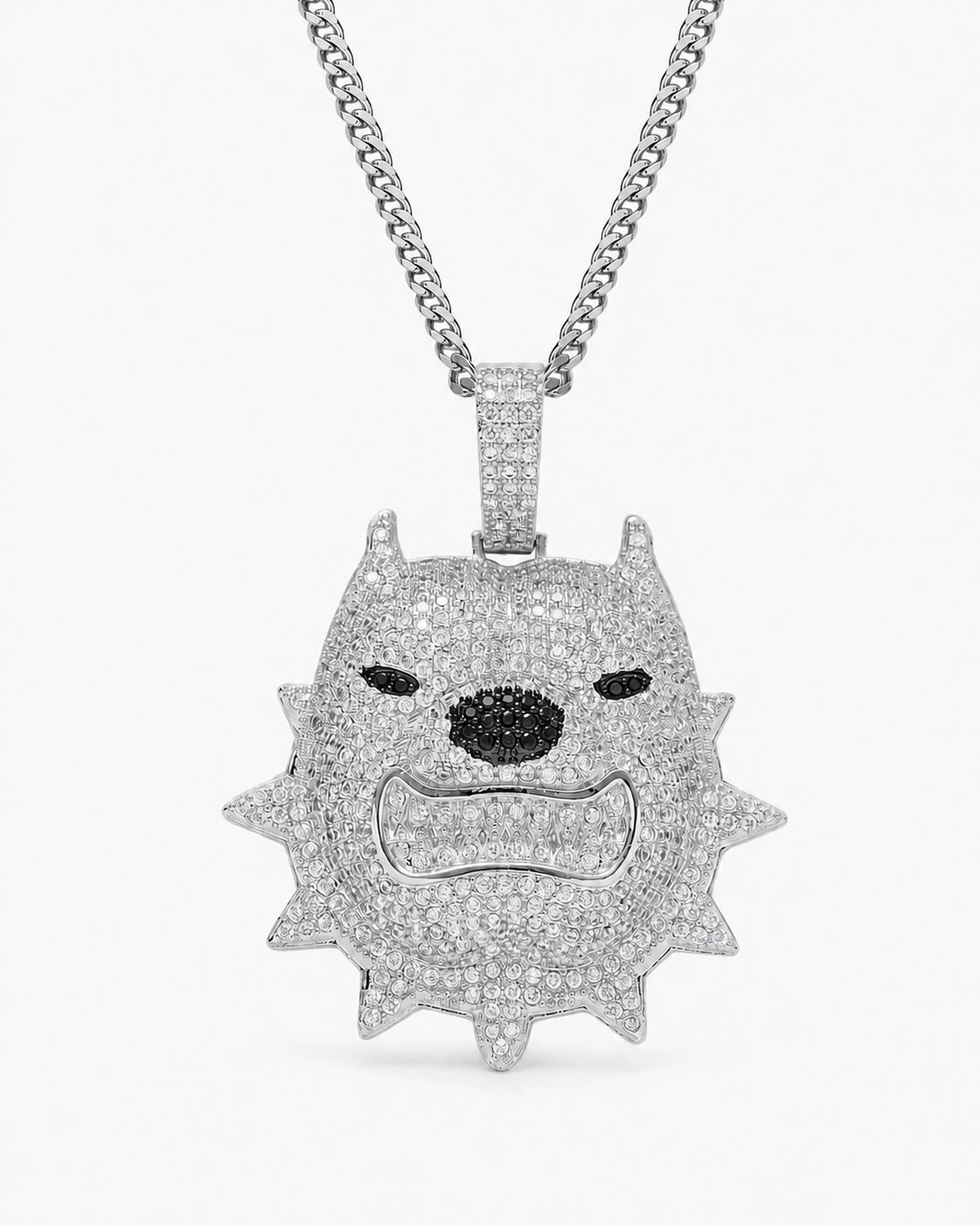 Iced CZ Spiked Bulldog Pendant Necklace