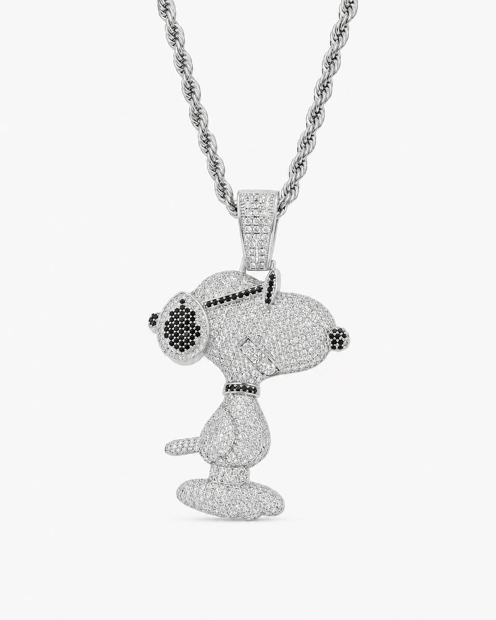 Iced CZ Side-Profile Cartoon Dog Pendant Necklace