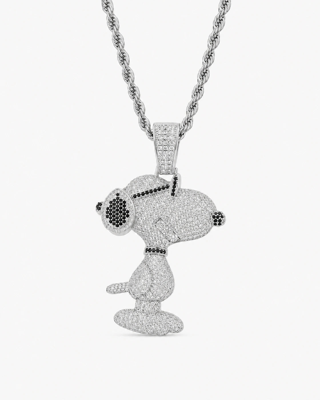 Iced CZ Side-Profile Cartoon Dog Pendant Necklace