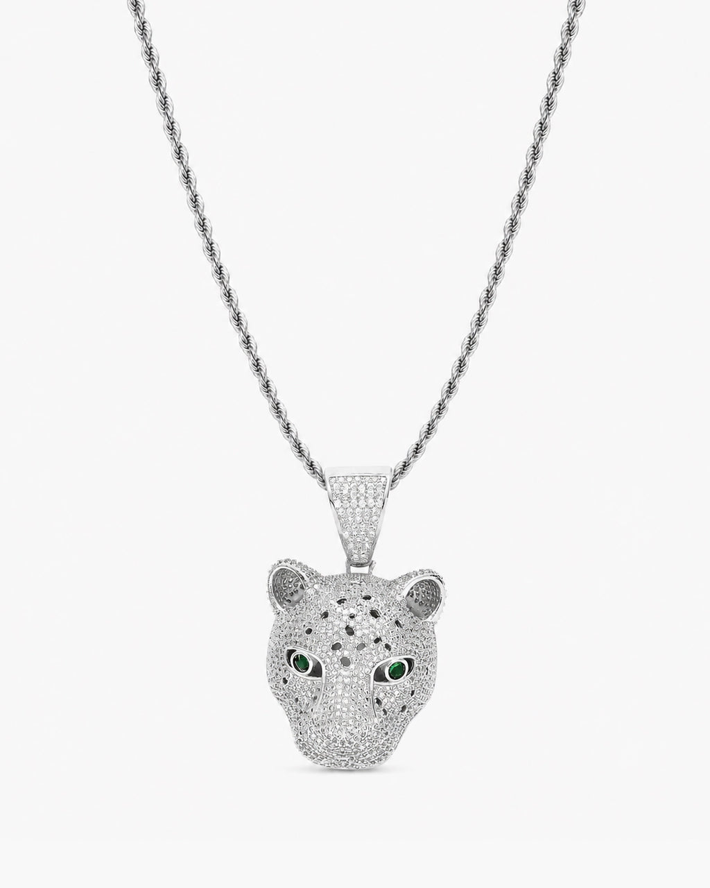 Iced CZ Stone-Set Leopard Head Pendant Necklace