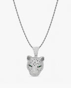 Iced CZ Stone-Set Leopard Head Pendant Necklace