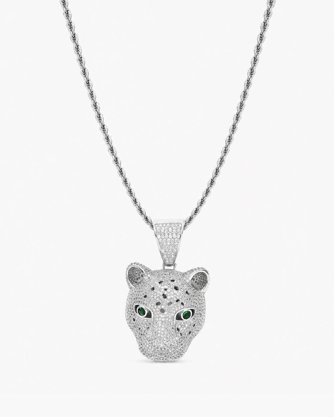 Iced CZ Stone-Set Leopard Head Pendant Necklace