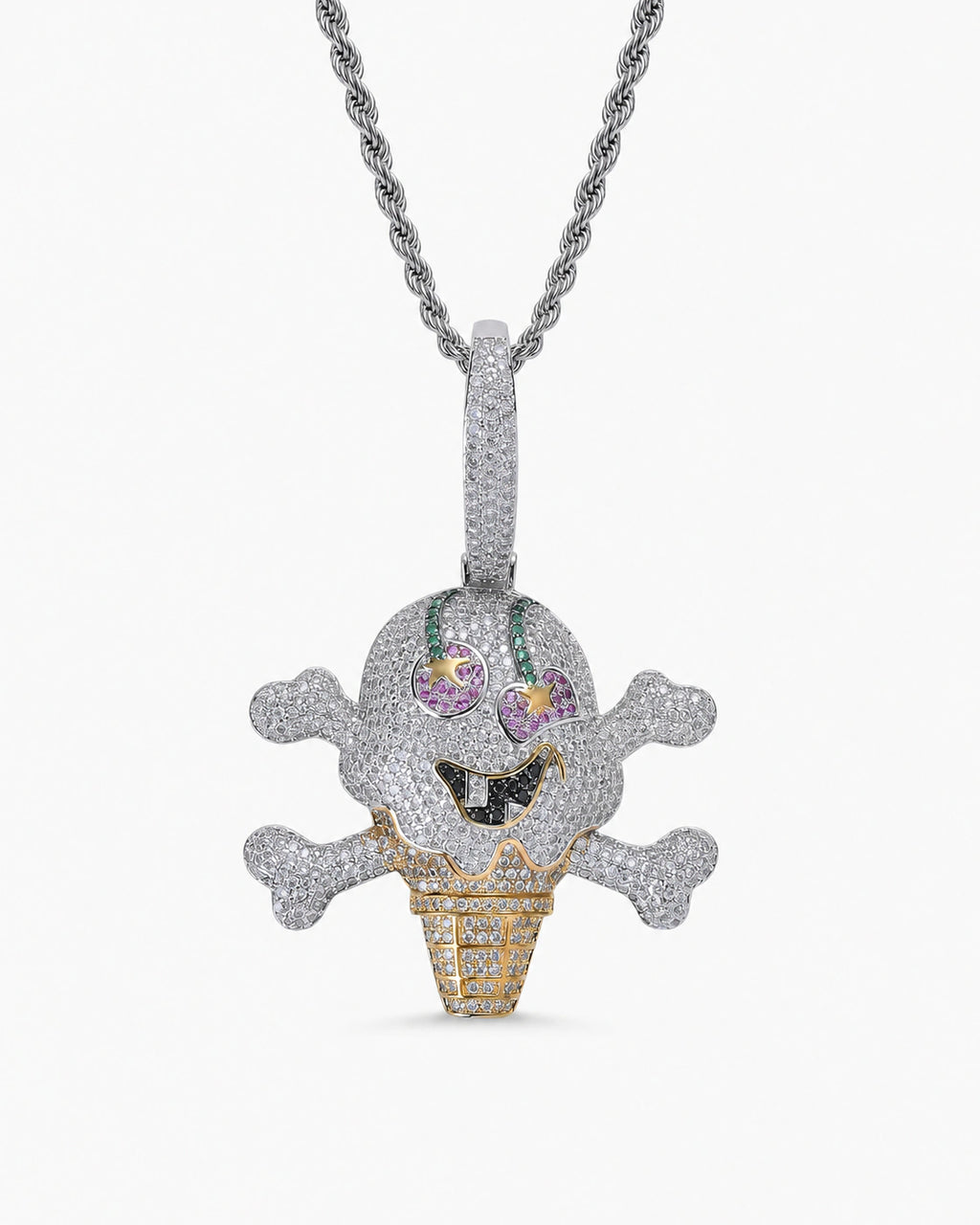 Iced CZ Skull Ice Cream Pendant Necklace