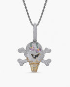 Iced CZ Skull Ice Cream Pendant Necklace
