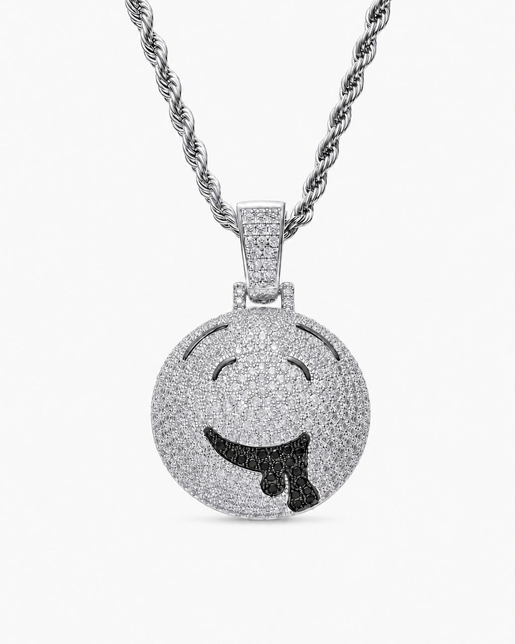 Iced CZ Dripping Smile Pendant Necklace