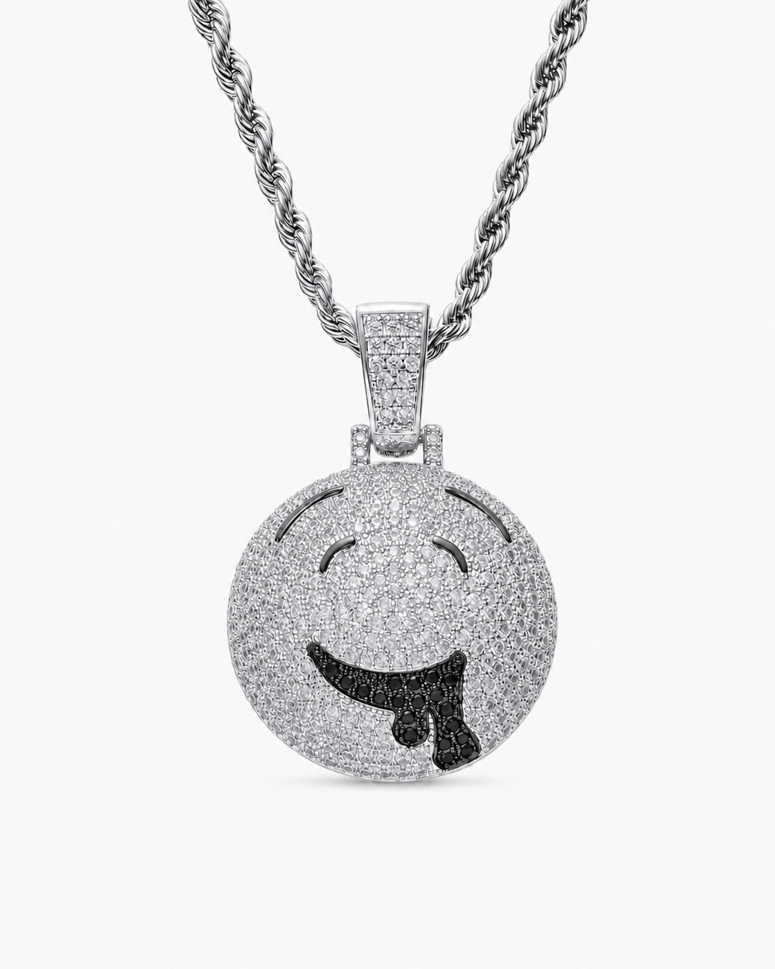 Iced CZ Dripping Smile Pendant Necklace