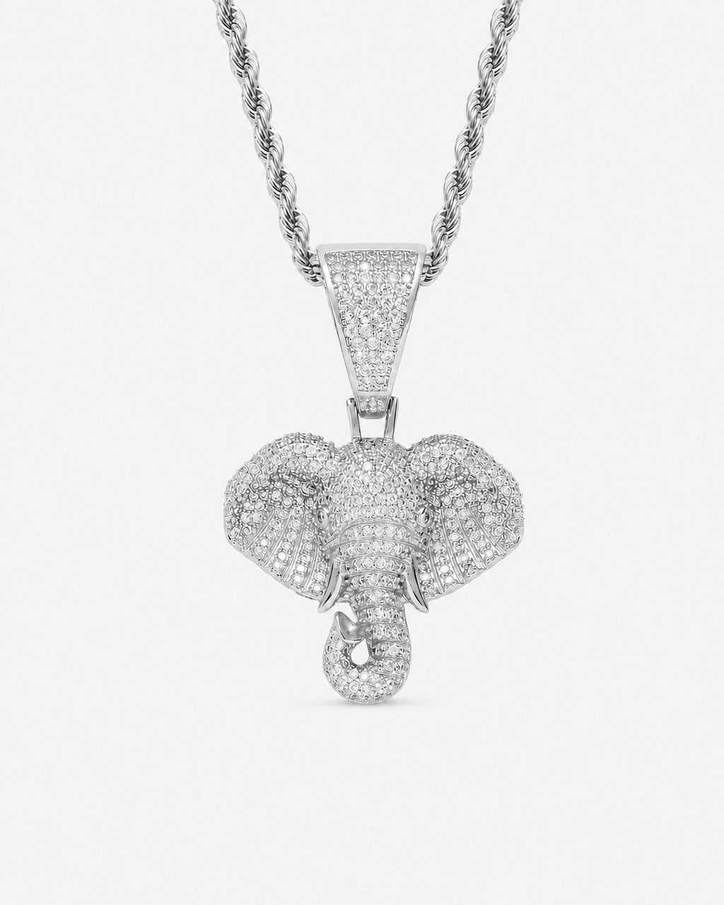 Iced CZ Stone-Set Elephant Pendant Necklace