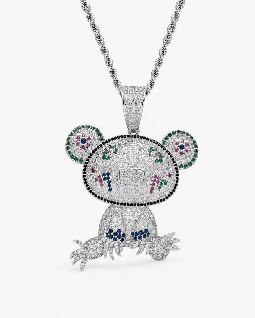 Iced CZ Grin Character Pendant Necklace