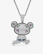 Iced CZ Grin Character Pendant Necklace