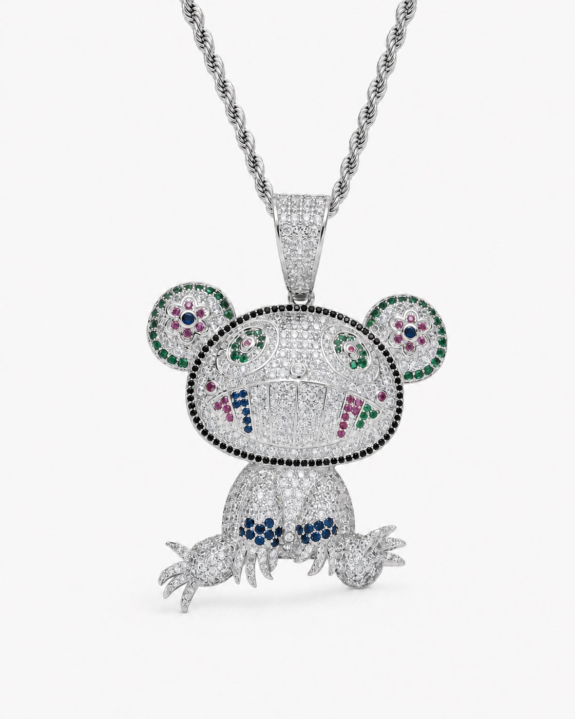Iced CZ Grin Character Pendant Necklace