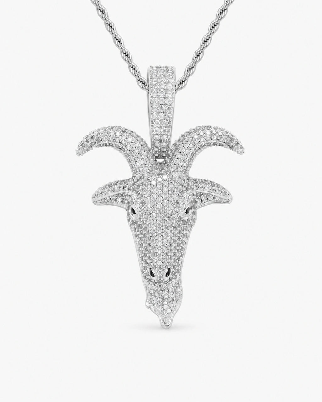 Iced CZ Pave Horned Goat-Head Pendant Necklace
